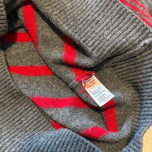 Men's Burton London Gray Red Striped Wool Crewneck Pullover Sweater Sz Large L - Picture 3 of 5